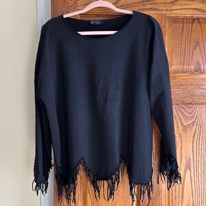 Black Fringe Hem Women's Top